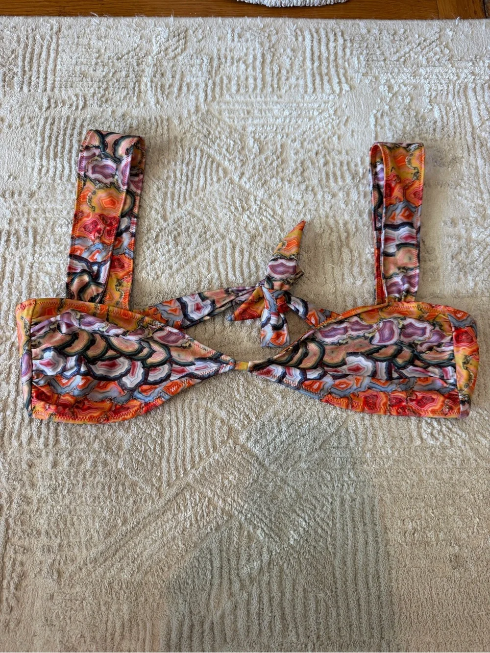 Strawberry Milk Mob Agate Geode Print Cutout Tie Back Bikini Top M